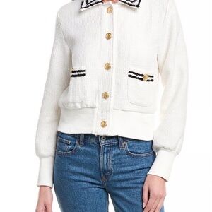Ellen Tracy White Tweed Bomber Jacket, ivory /black , size L , brand new $179.00
